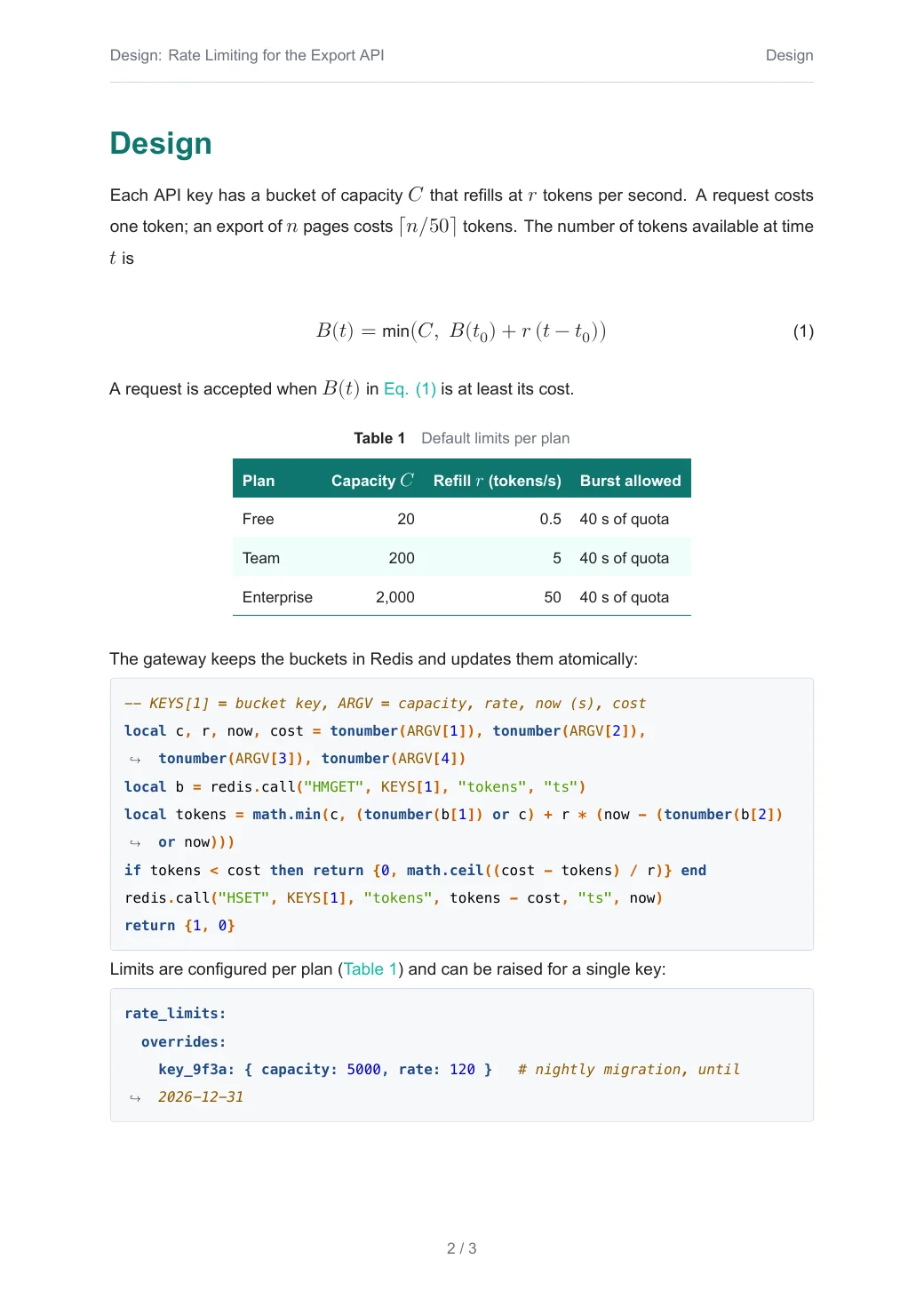 Design: Rate Limiting for the Export API — 2