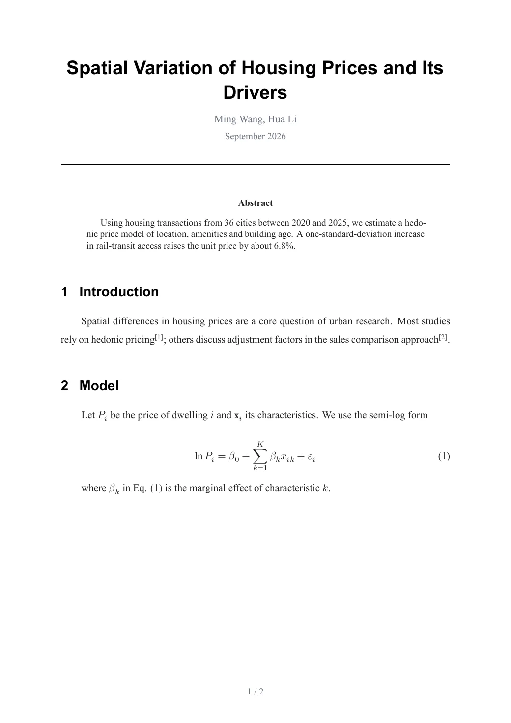 Spatial Variation of Housing Prices and Its Drivers — 1